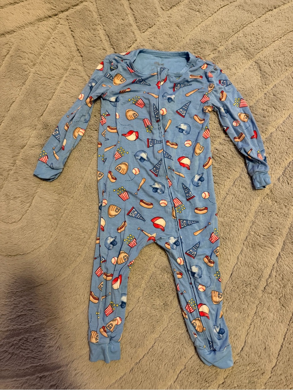 Little Me 18 Month Bamboo Baseball Print One-Piece Pajamas